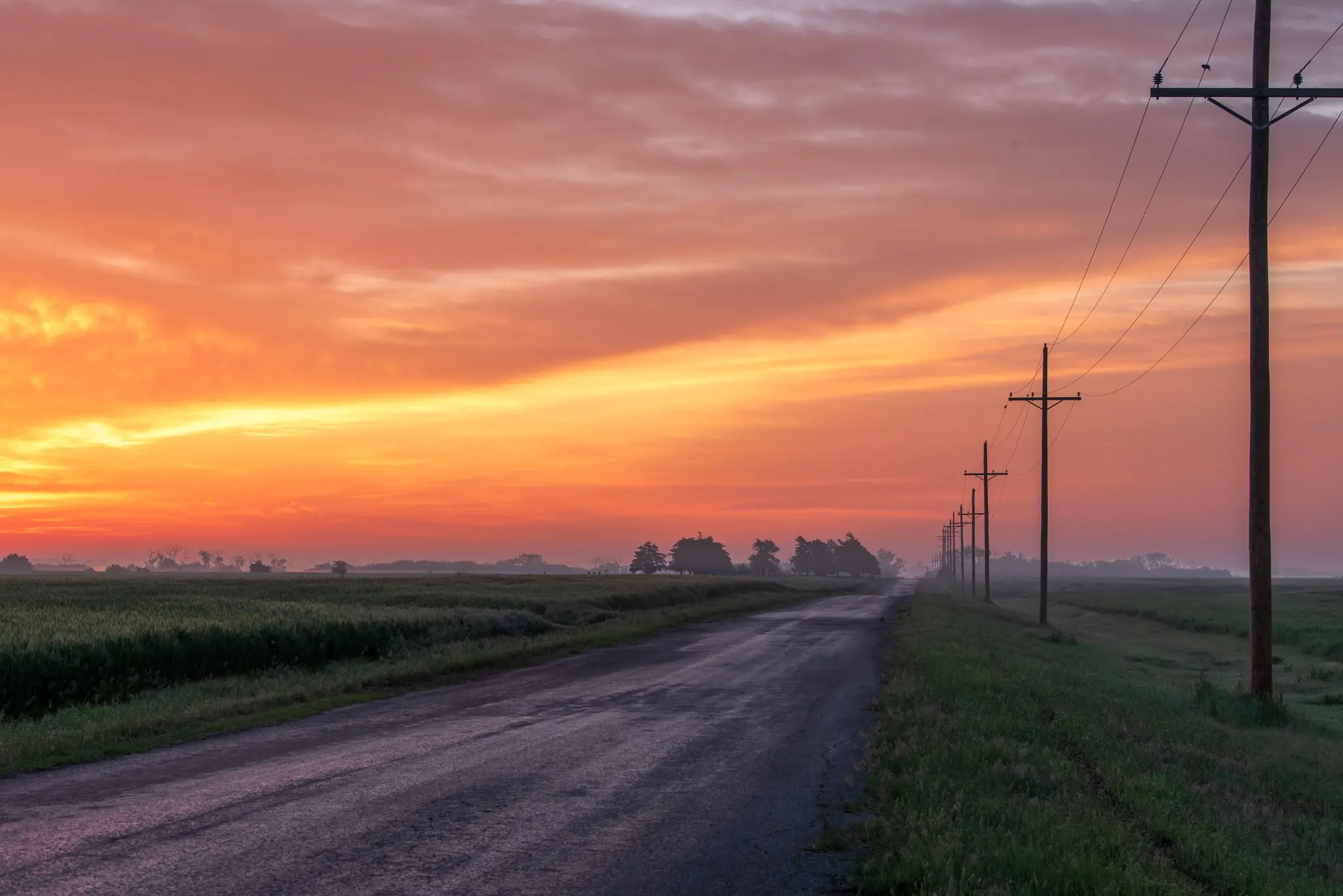 Oklahoma Land Property with Country Road During Sunrise