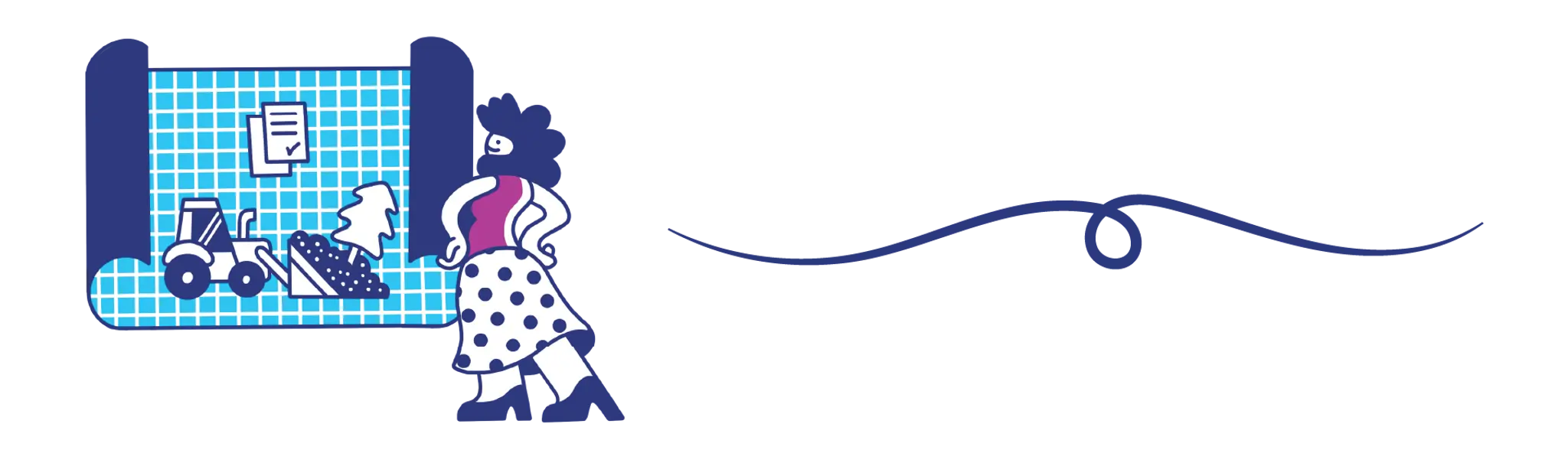 Drawing of new homebuyer looking at new construction plans