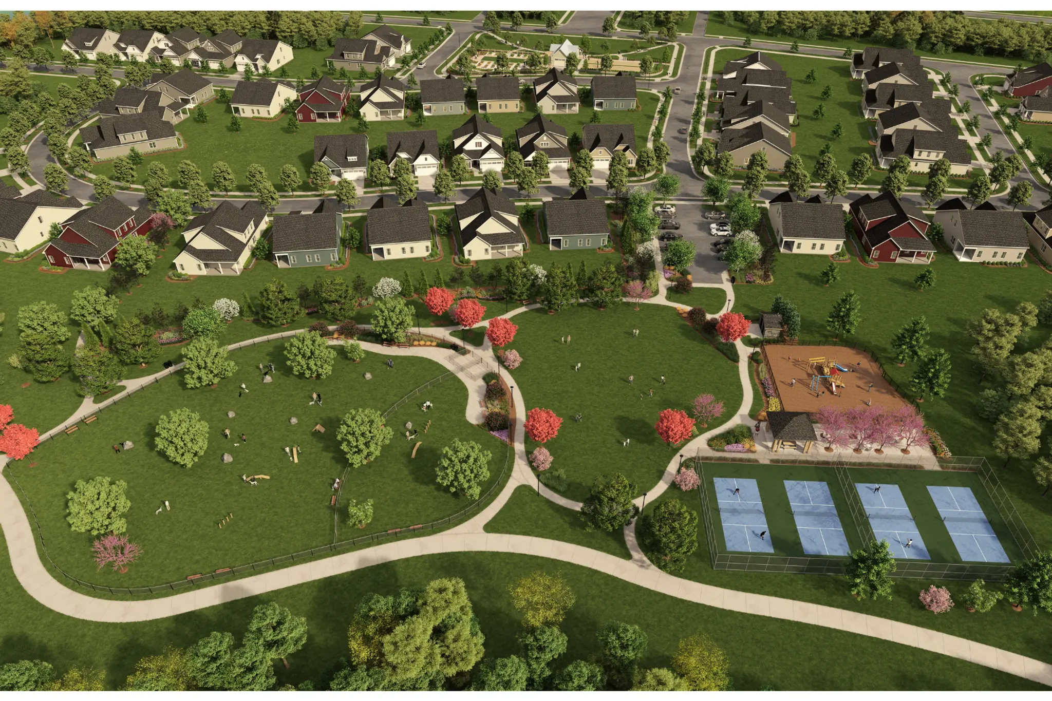 Allen Park aerial rendering of dog park, tot lot