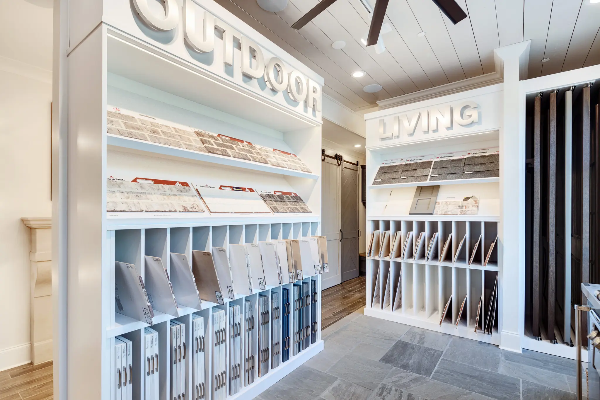 Outdoor Living section of Magnolia Homes Design Center with options for brick, paint colors, door options, and more!