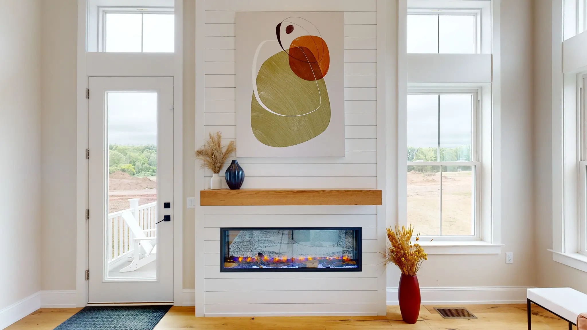 Great Room Linear Fireplace w/ Shiplap Surround