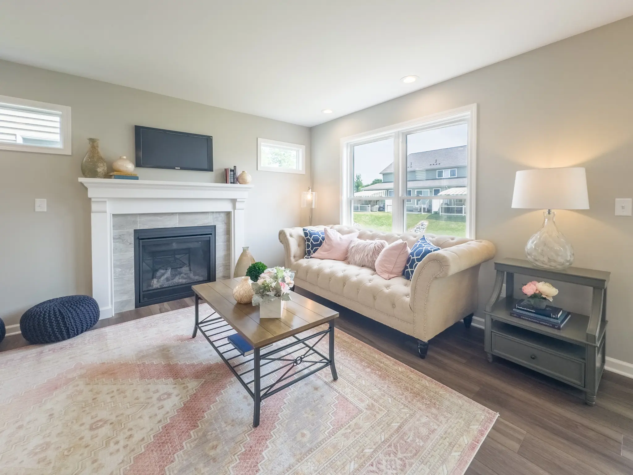 Optional fireplace available on end units